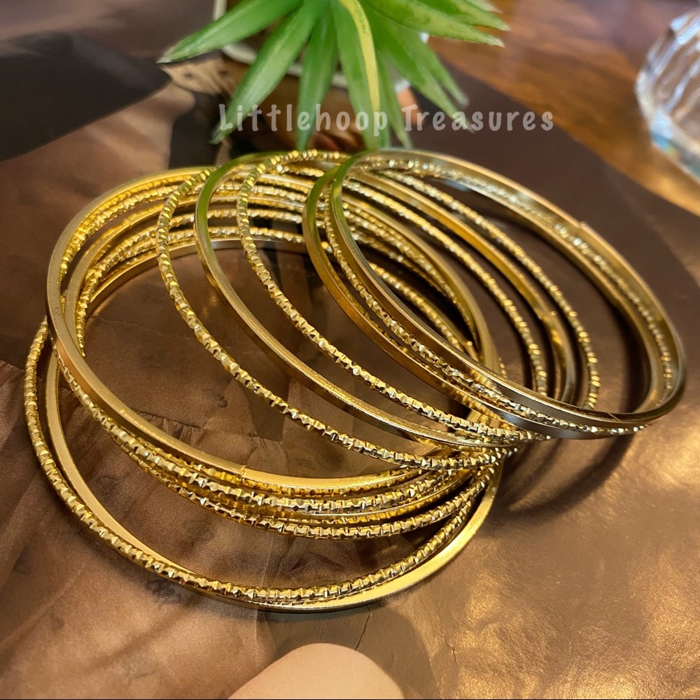 Bangle Set, Stackable Bangle, 18k Gold Plated Sta… - image 1